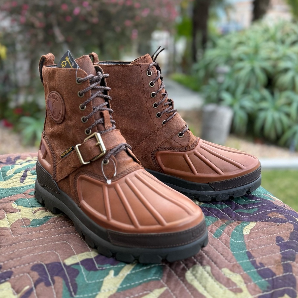 POLO RALPH LAUREN Oslo High Waterproof Leather Boots Mens Sz 12 D Brown